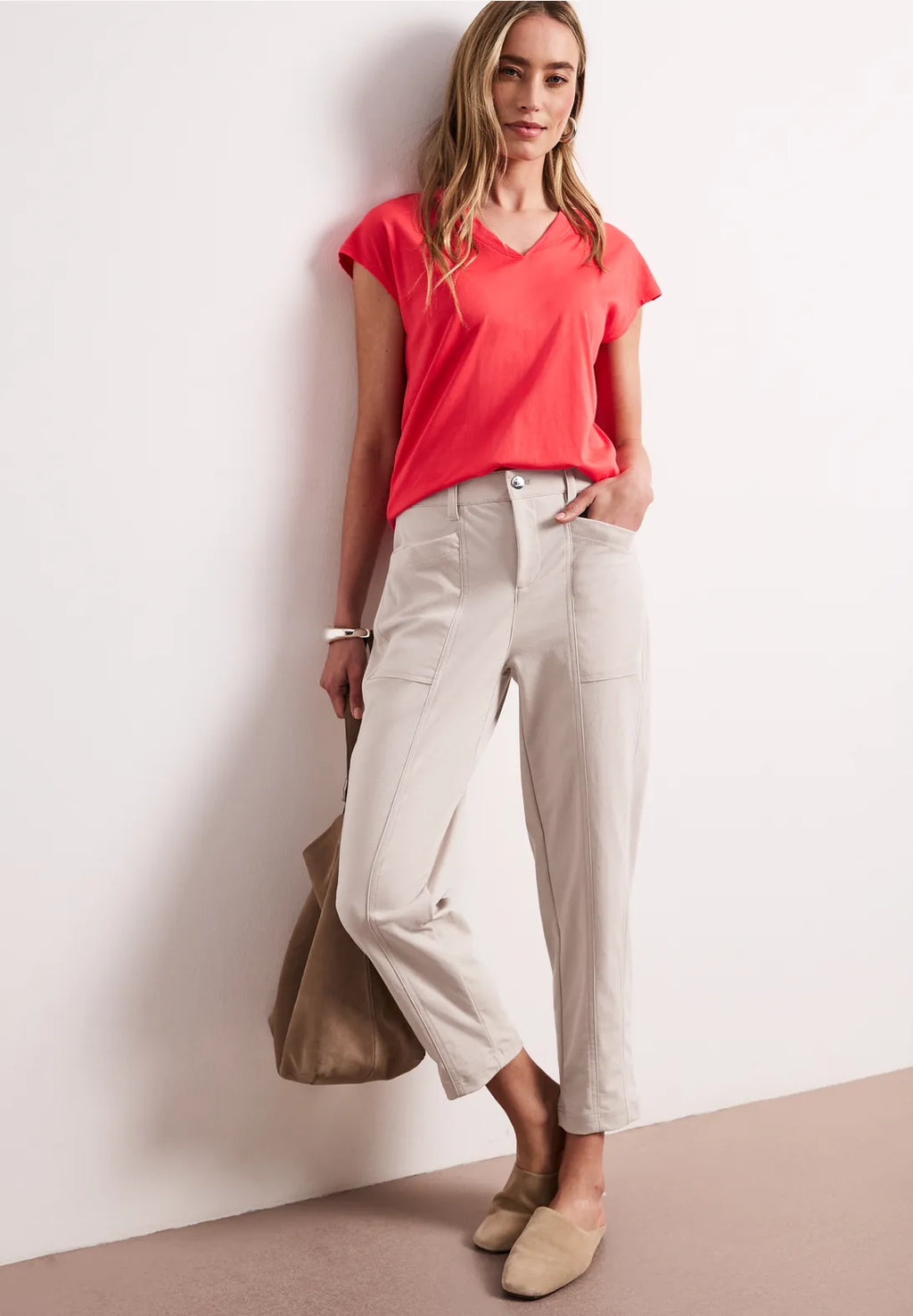 Street One High Waist Barrel Trousers - Clay Sand.