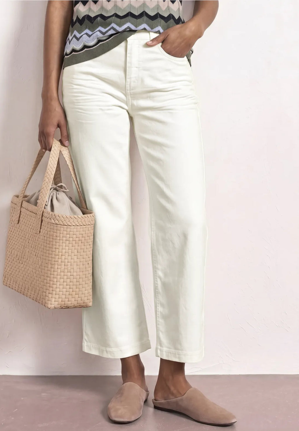 Street One Wide Leg Cropped Trouser - White.
