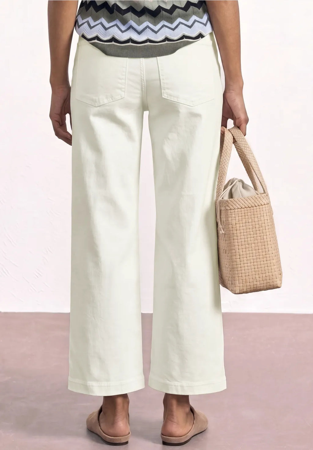 Street One Wide Leg Cropped Trouser - White.