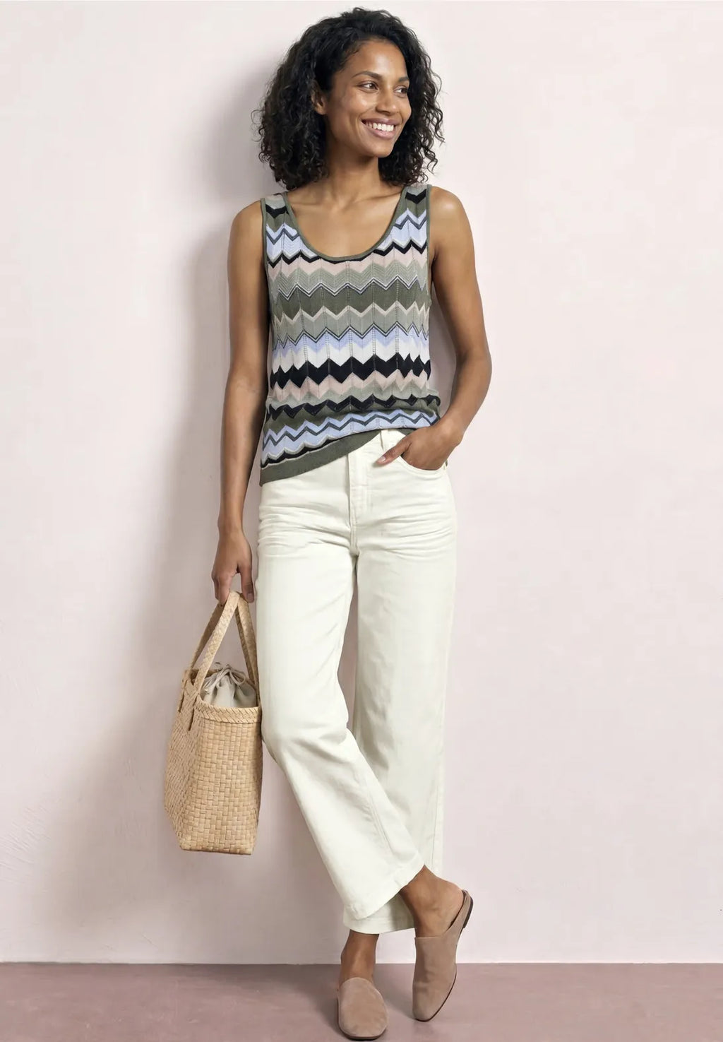 Street One Wide Leg Cropped Trouser - White.