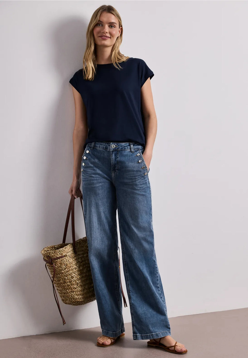 Street One Wide Leg, High Waist Jean - Denim.