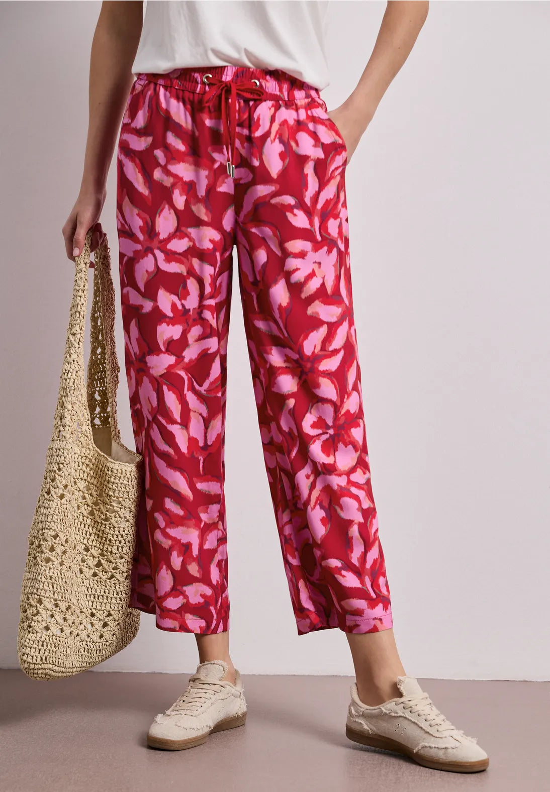 Street One Wide Leg Trousers Red Print.