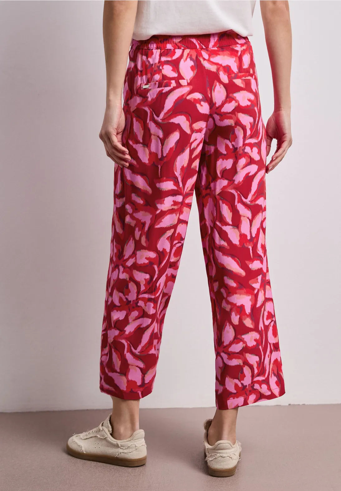 Street One Wide Leg Trousers Red Print.