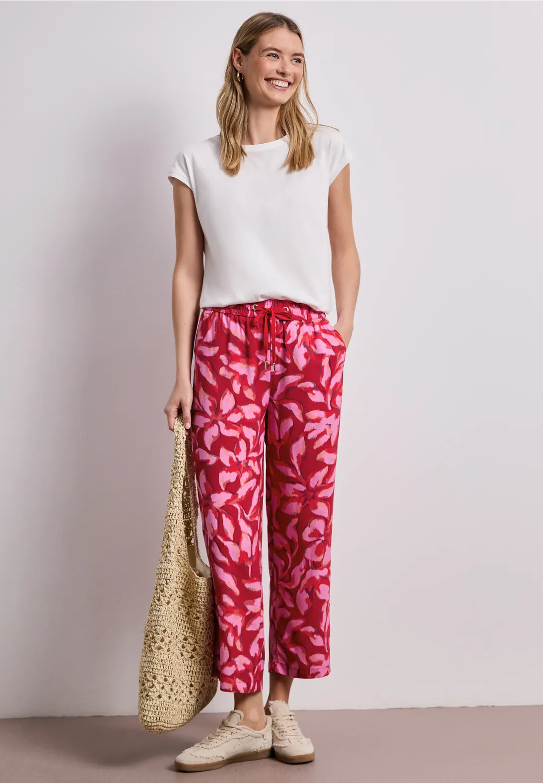 Street One Wide Leg Trousers Red Print.