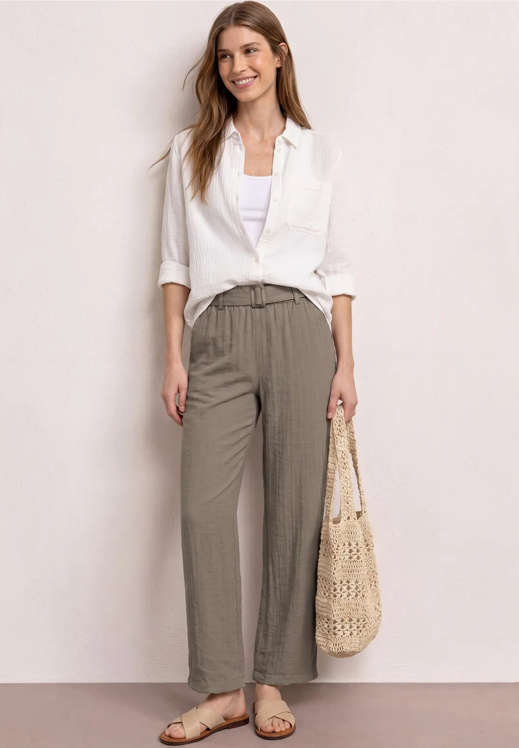 Street One Wide Leg Linen Look Trousers