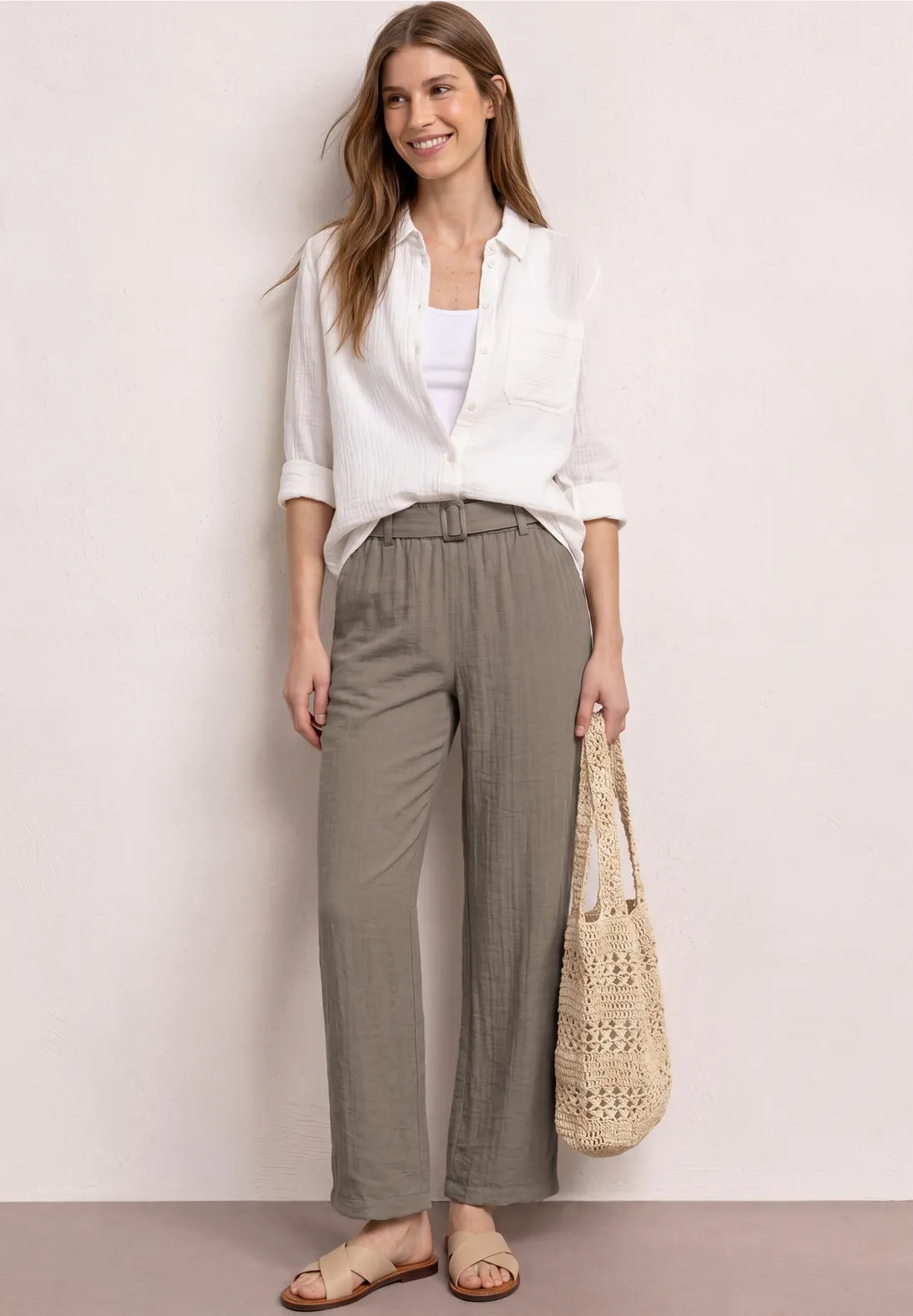 Street One Wide Leg Linen Look Trousers