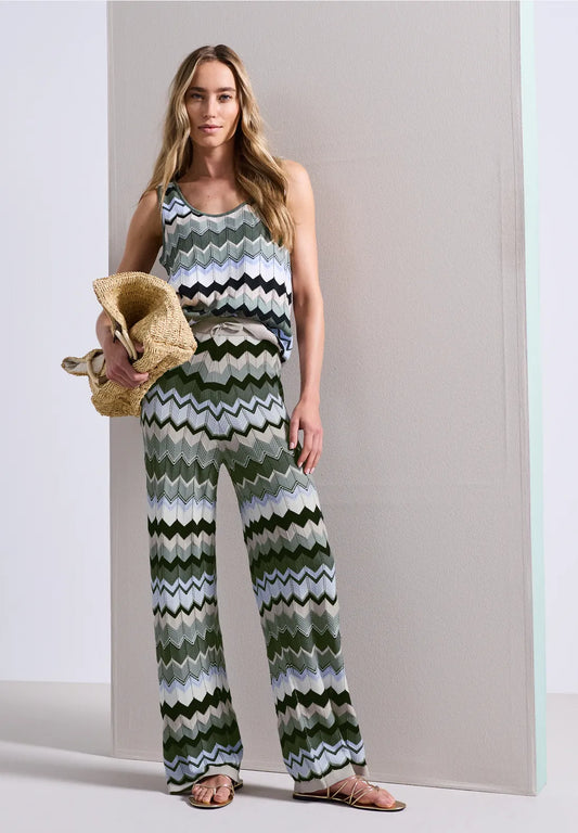 Street One Zig Zag Knit Trousers - Green Multi.