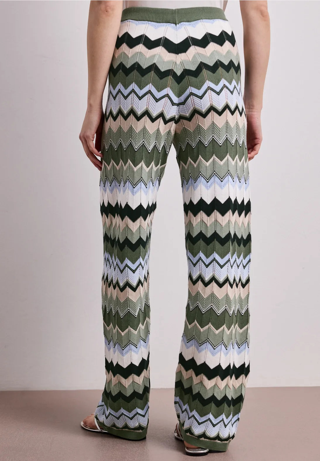 Street One Zig Zag Knit Trousers - Green Multi.