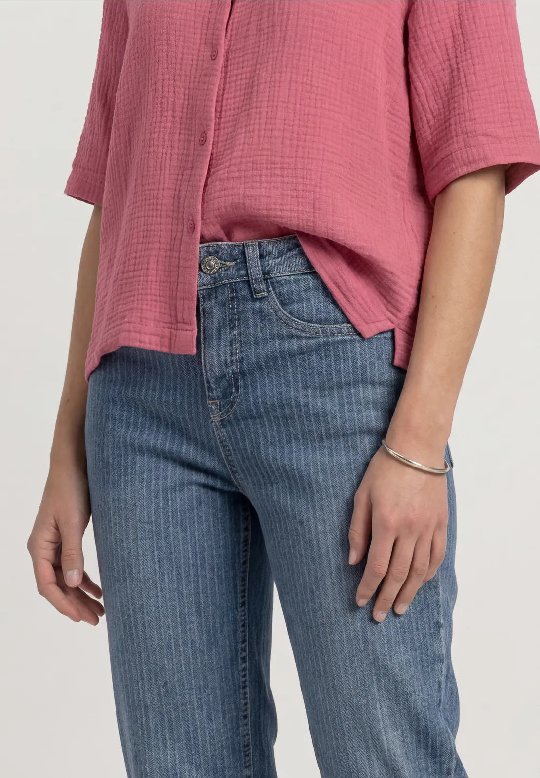 Street One Karlie High Waisted Jeans with Stripes - Denim.