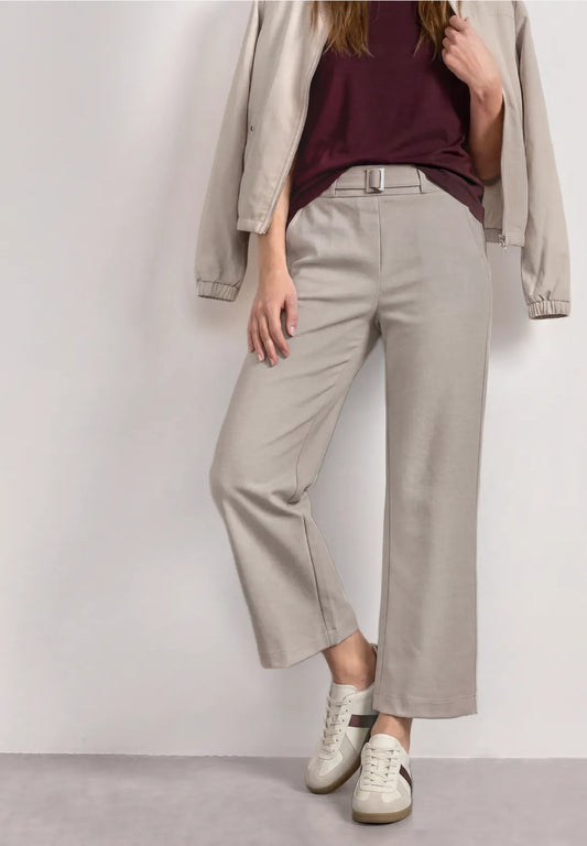 Street One HIgh Waisted Culottes with Buckle Detail - Oatmeal.