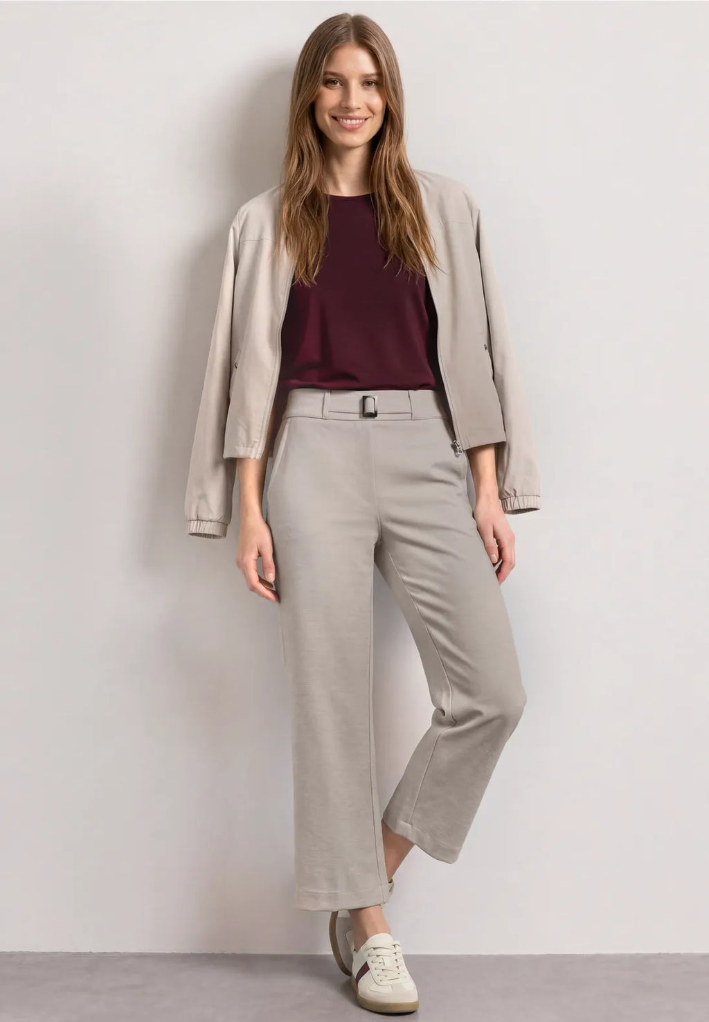 Street One HIgh Waisted Culottes with Buckle Detail - Oatmeal.