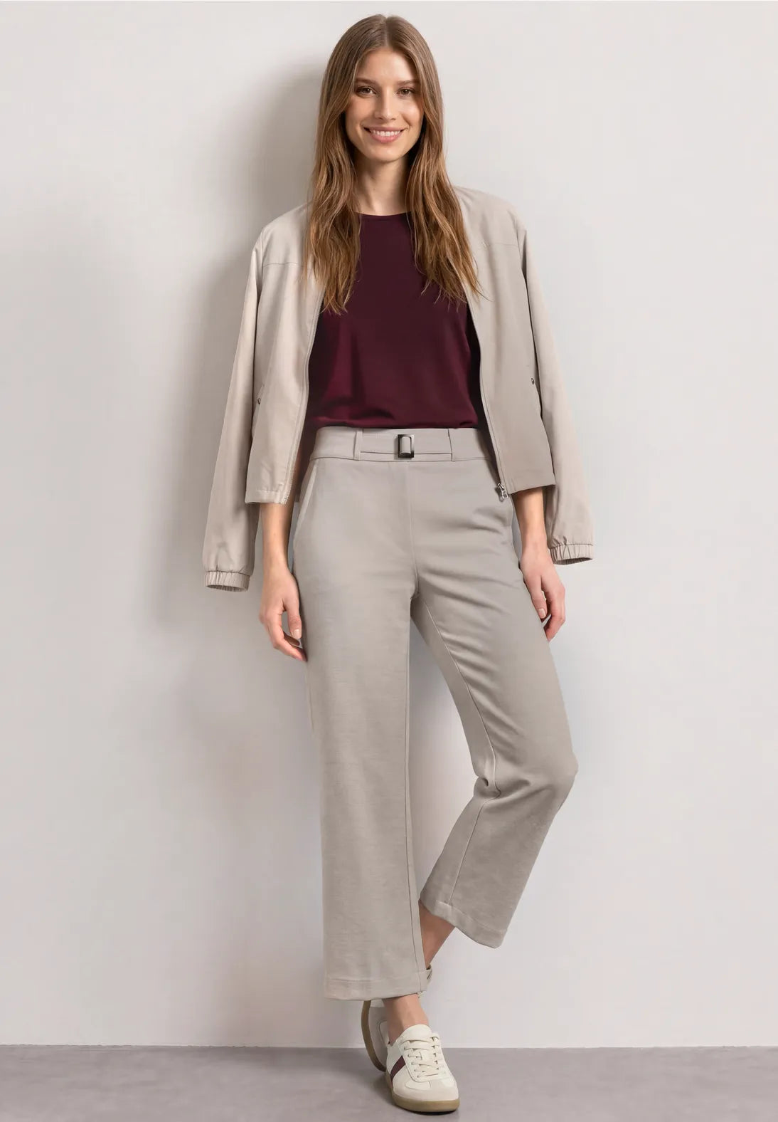 Street One HIgh Waisted Culottes with Buckle Detail - Oatmeal.
