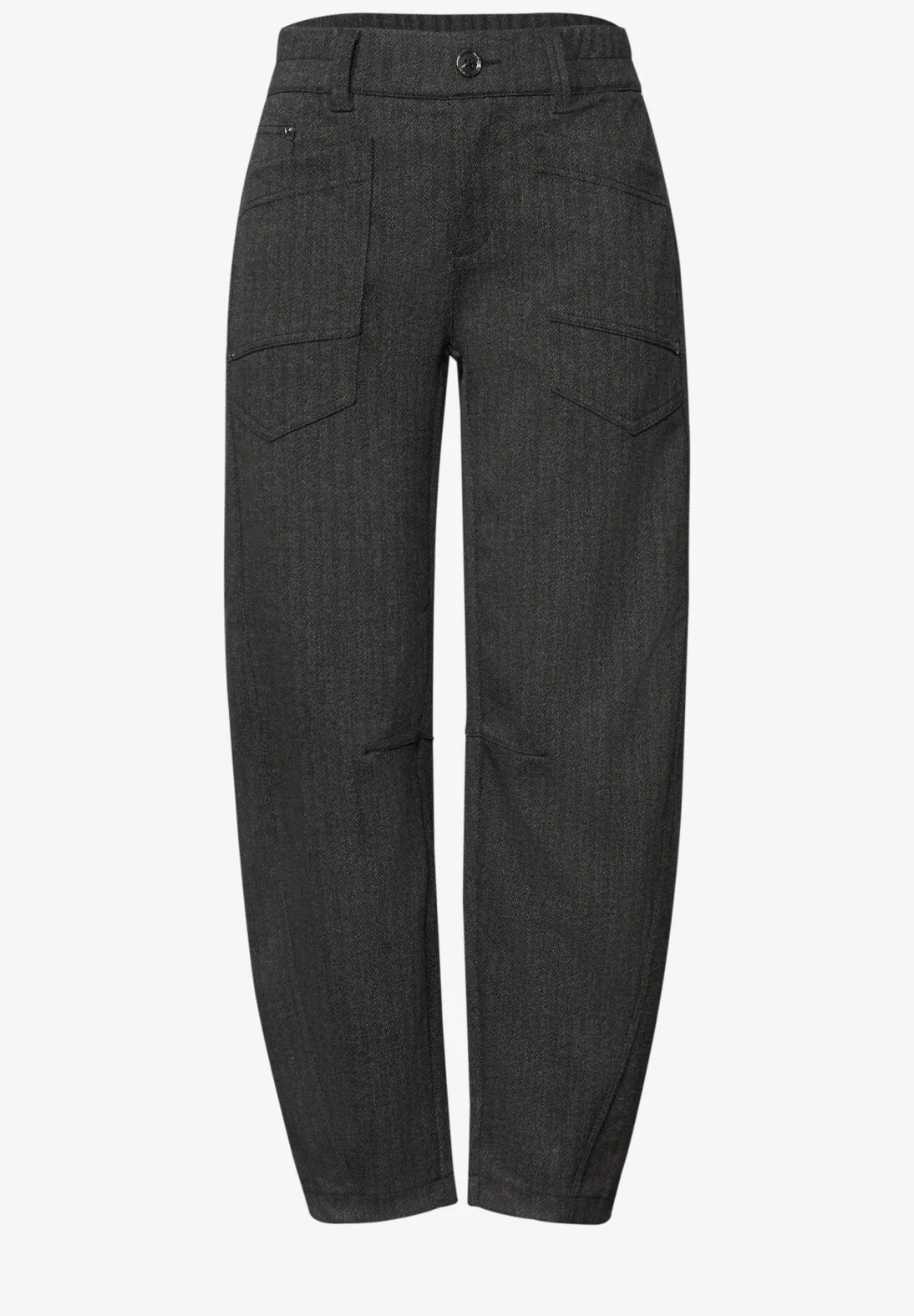 Street One High Waisted Barrel Trousers - Black Herringbone