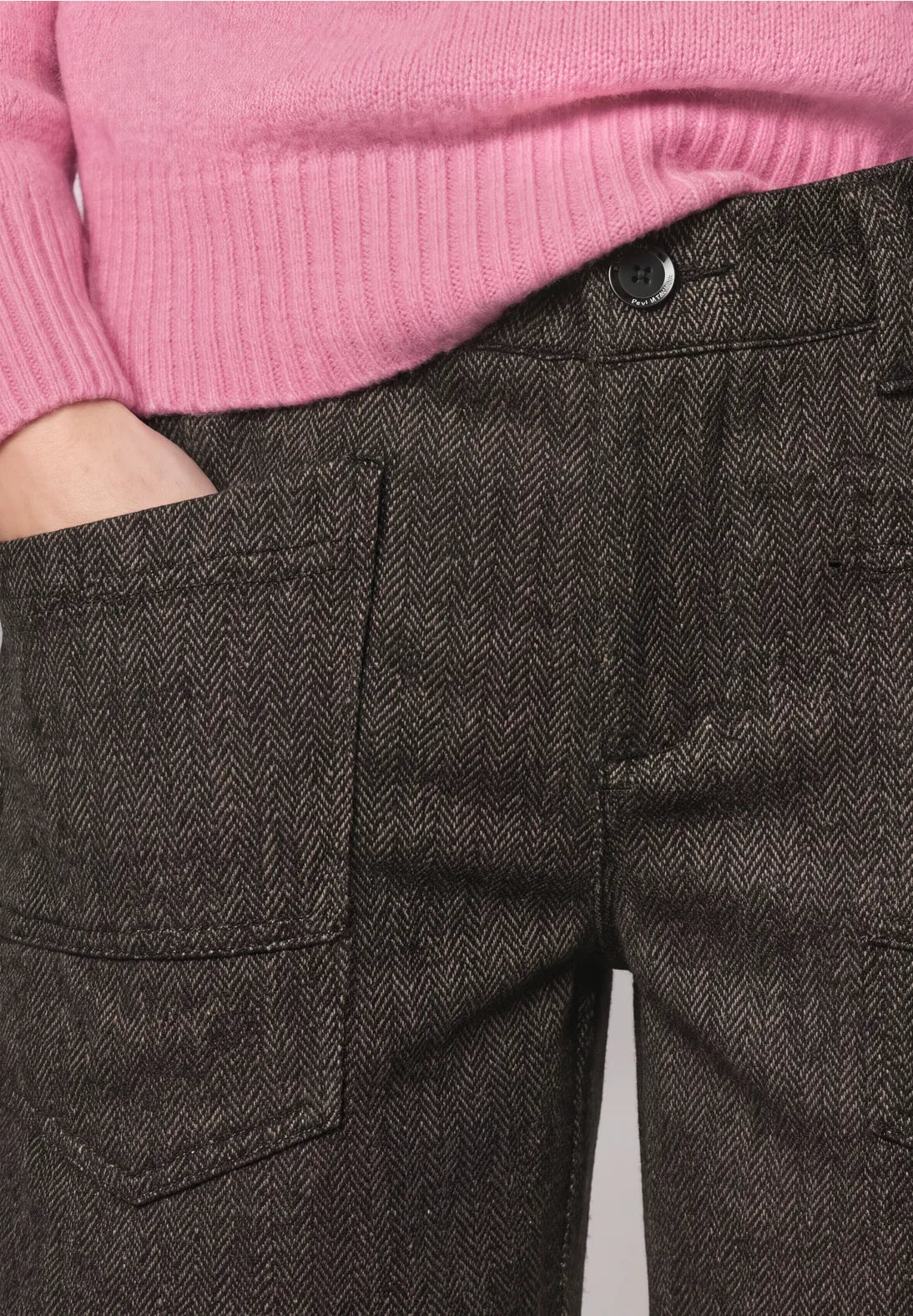 Street One High Waisted Barrel Trousers - Brown Herringbone.