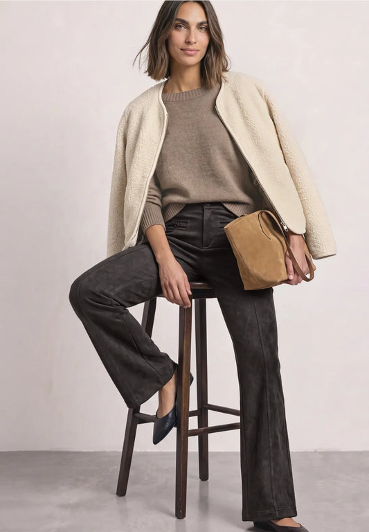 Street One Bootcut Velour Trousers in a slim Fit - Brown.