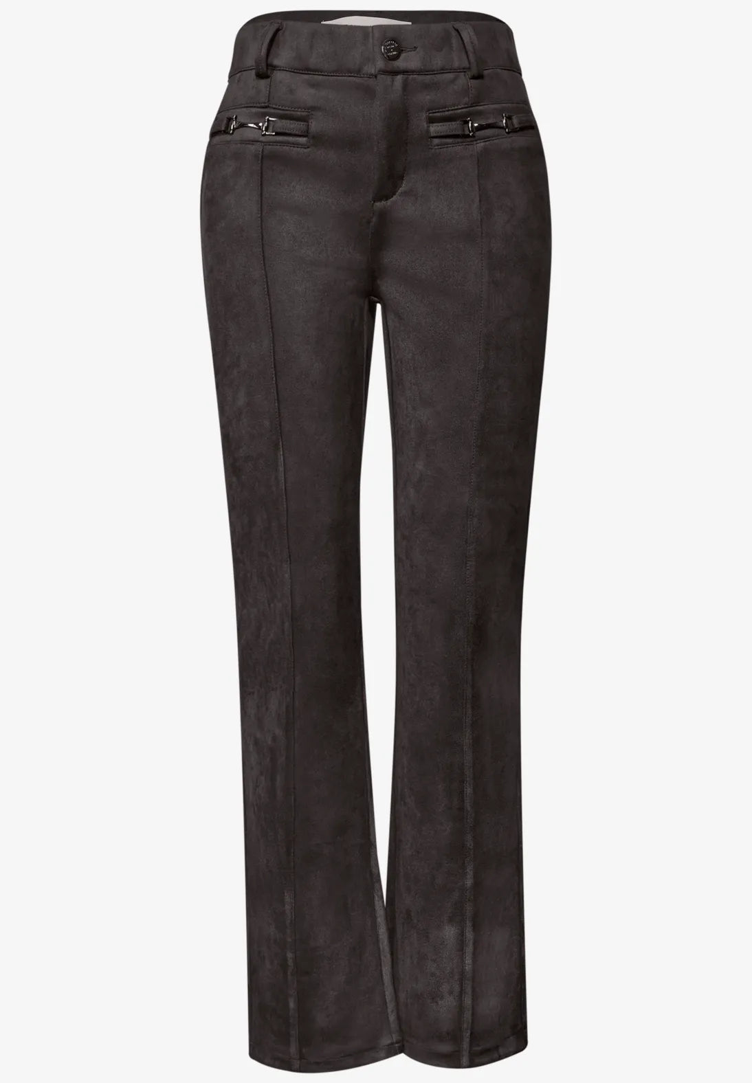Street One Bootcut Velour Trousers in a slim Fit - Brown.