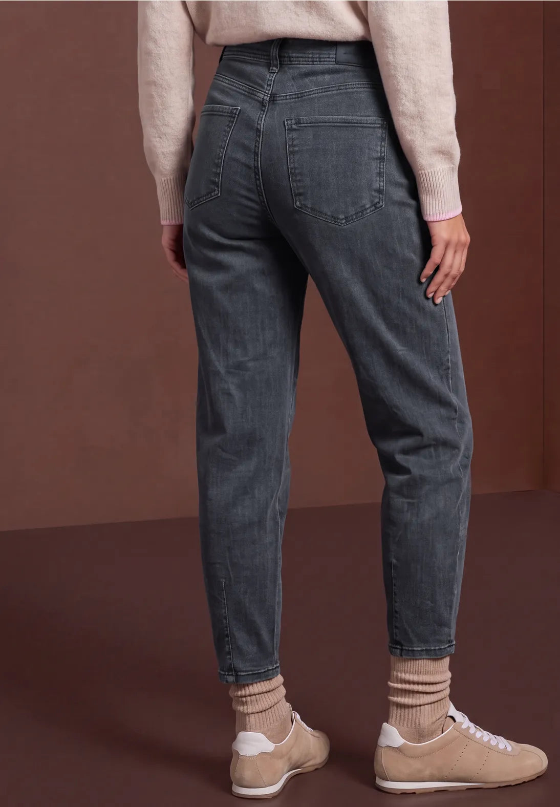 Street One High Waisted Jeans with a Barrel Leg - Steel Grey