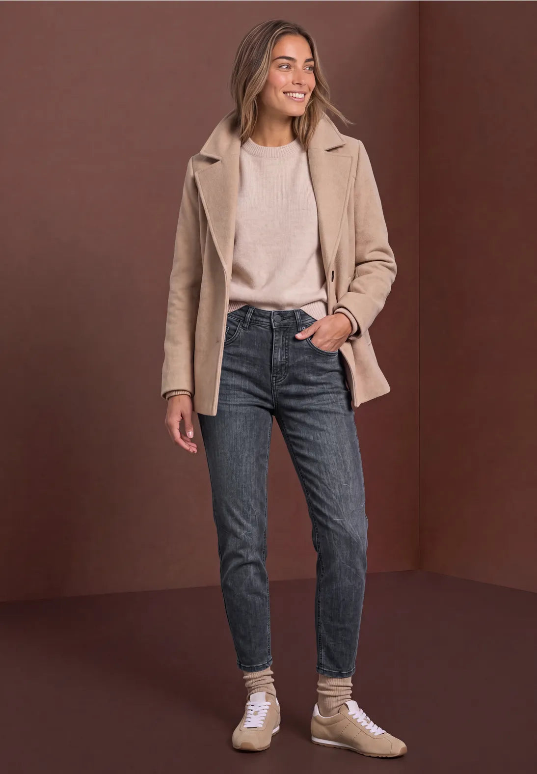 Street One High Waisted Jeans with a Barrel Leg - Steel Grey