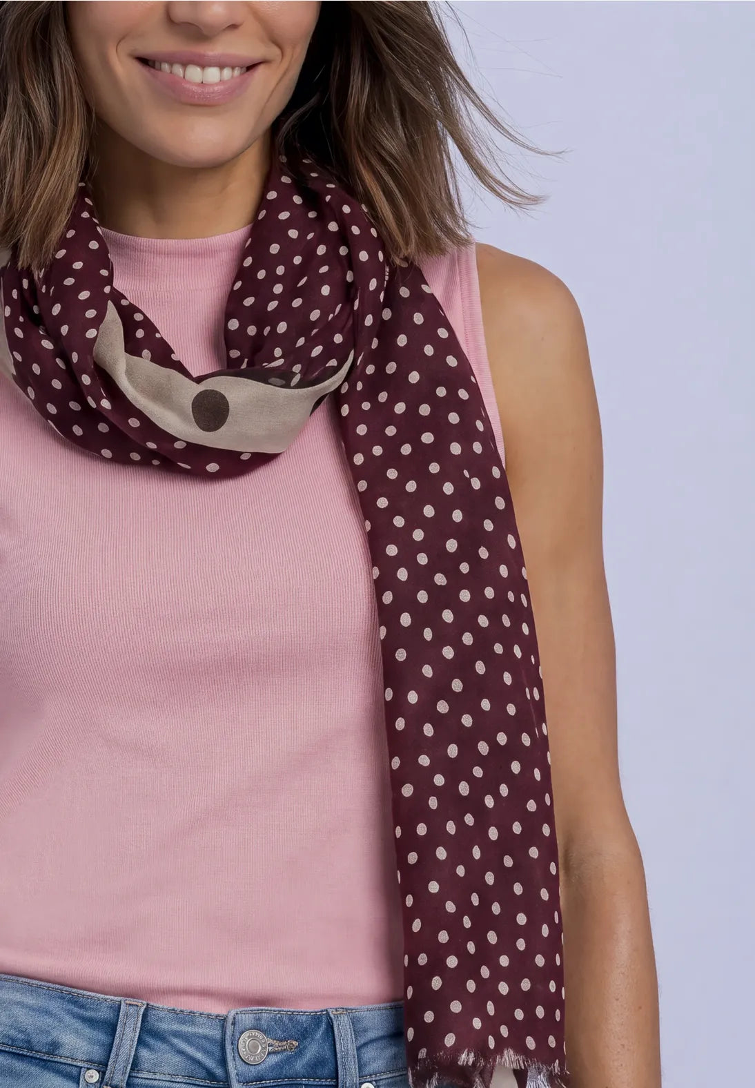 Street One Long Scarf with Mixed Patterns - Pink & Burgundy.