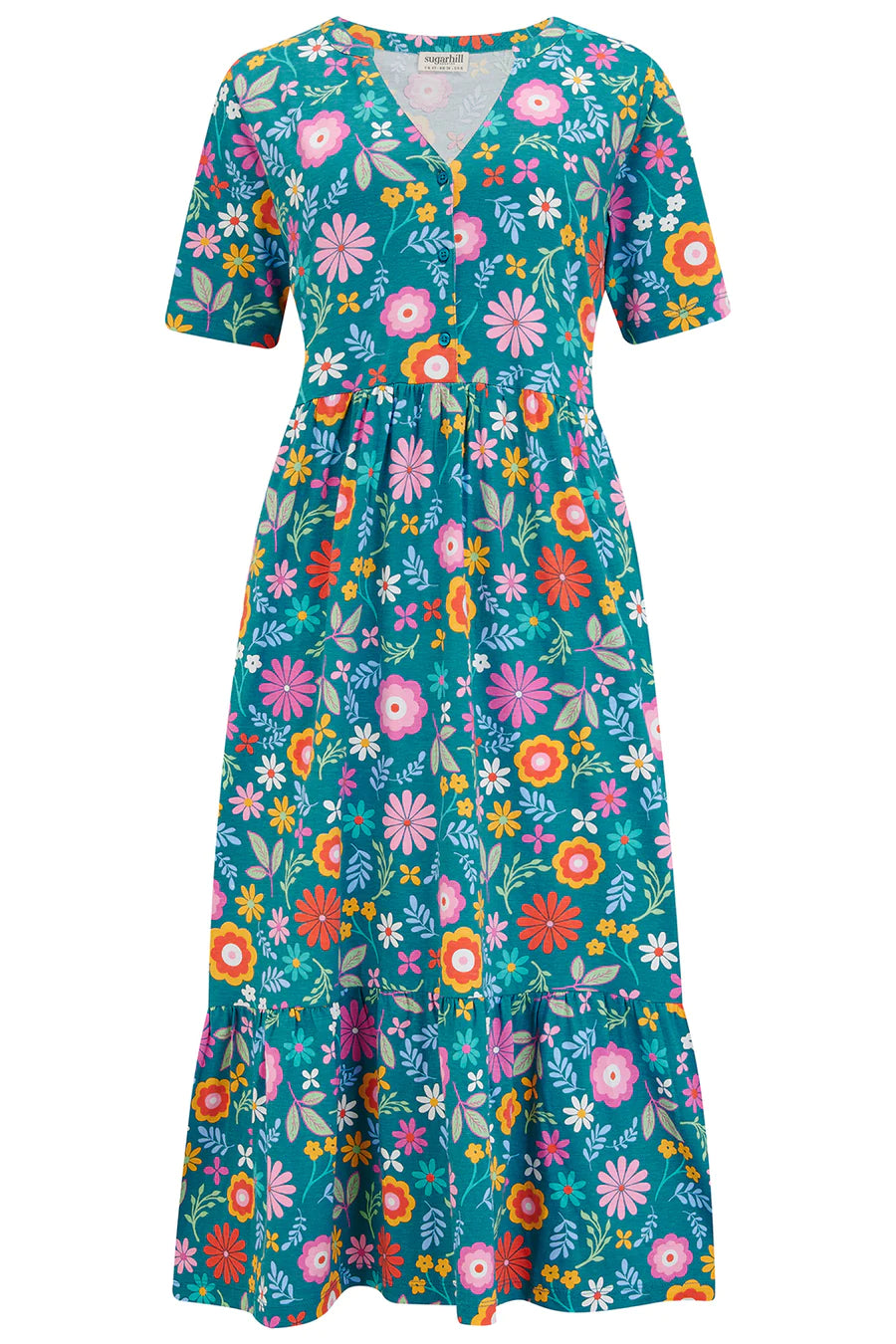 Sugarhill Heather Jersey Midi Smock Dress-Teal Floral