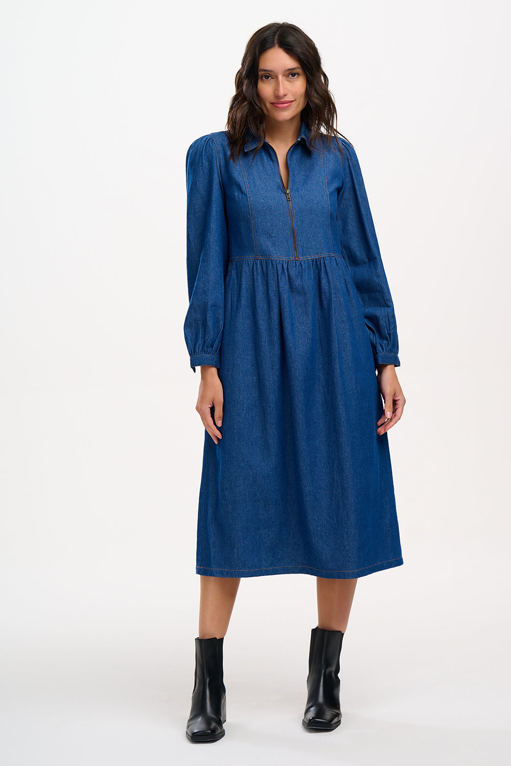 Sugarhill Kirsty Midi Smock Dress-Denim