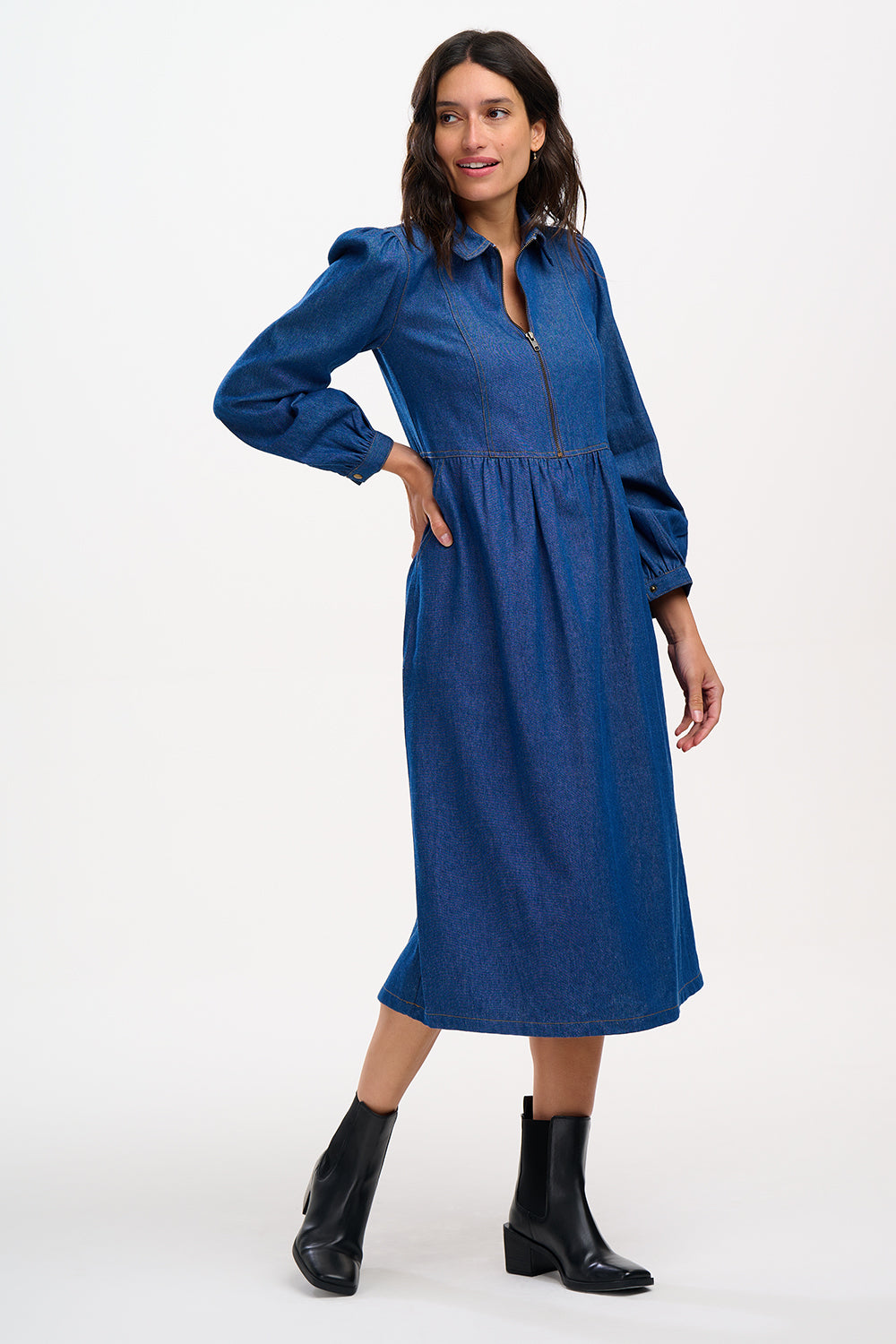 Sugarhill Kirsty Midi Smock Dress-Denim