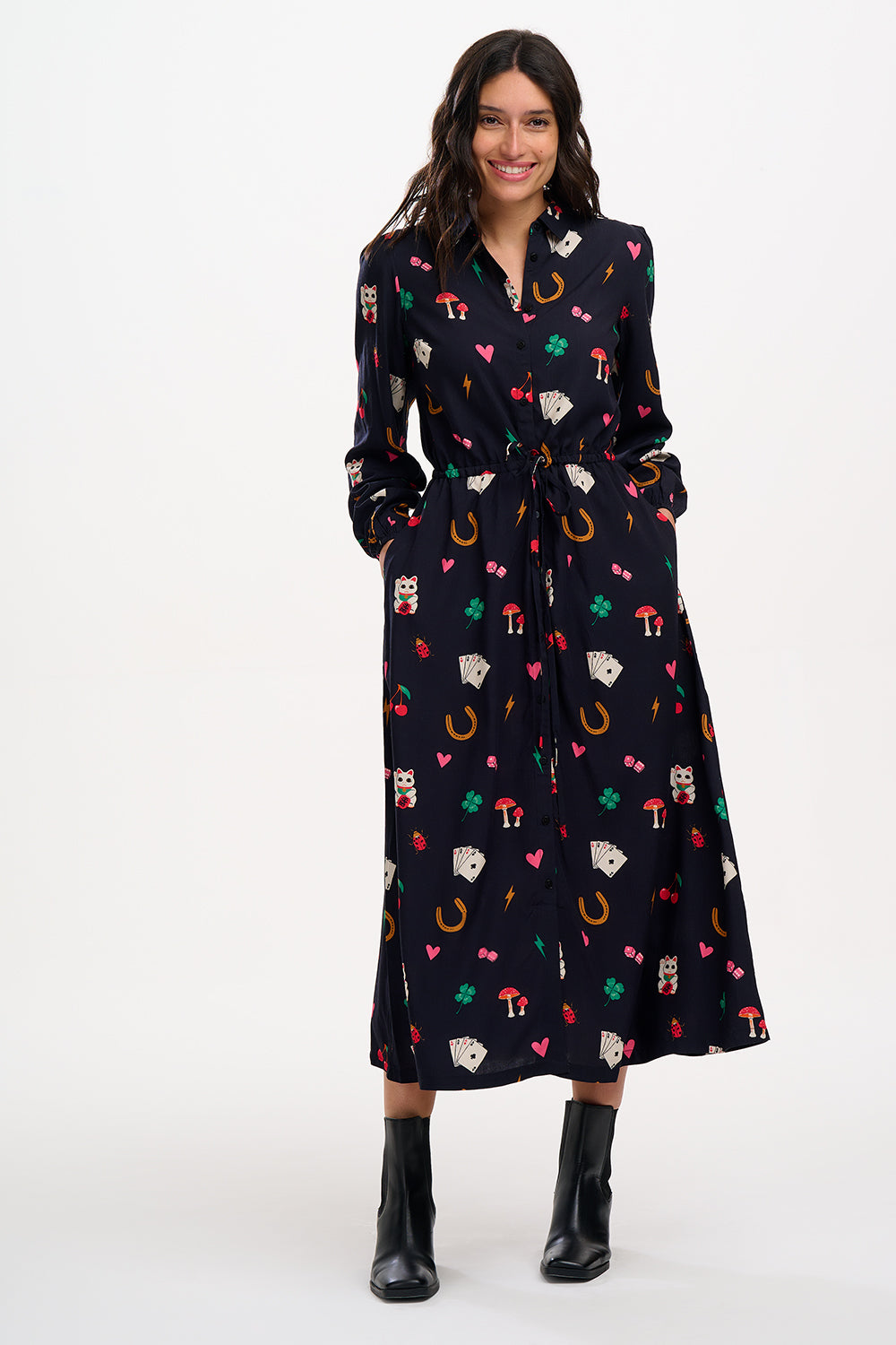 Sugarhill Dottie Maxi Shirt Dress-Black Charms