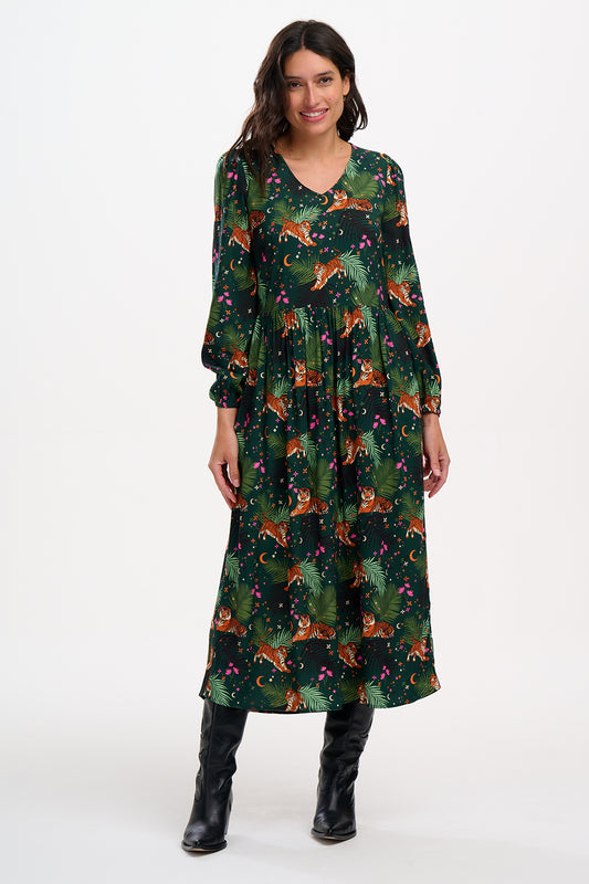 Sugarhill Sidney Midi Smock Dress-Dk Green