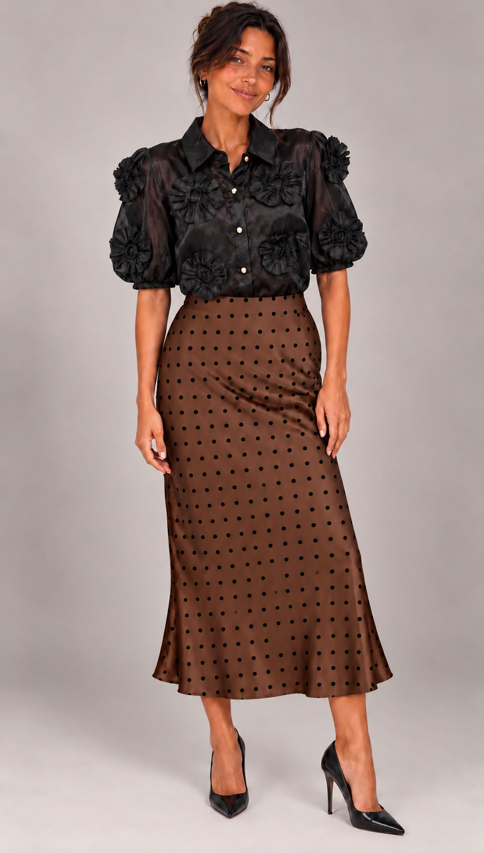 Kyla Satin Spot Skirt - Chocolate