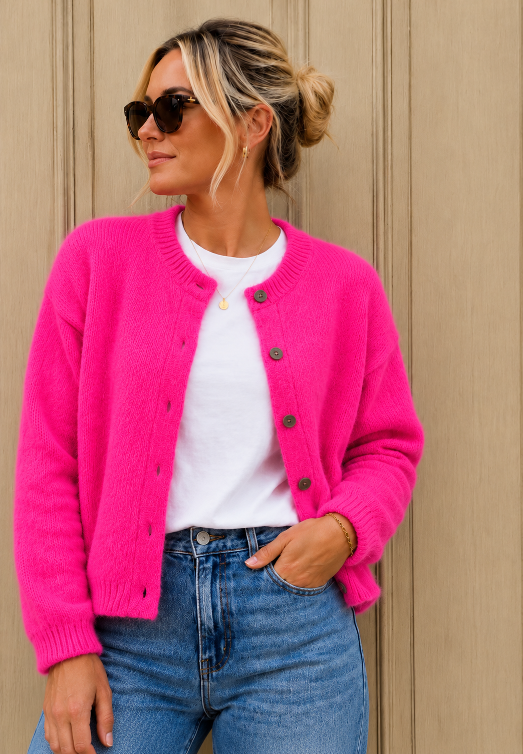 Sophie Kid Mohair Cardigan - Hot Pink.