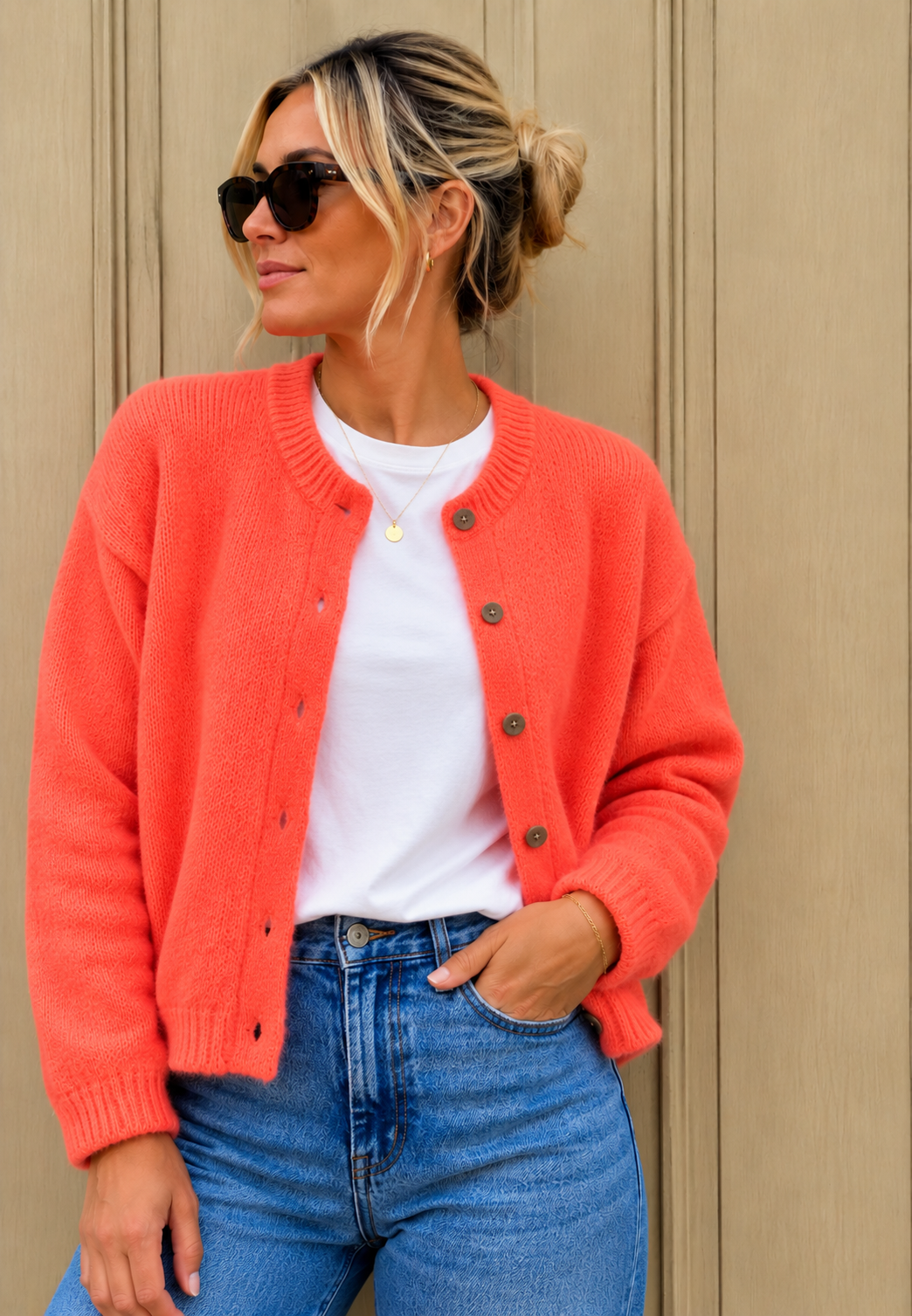 Sophie Kid Mohair Cardigan - Coral.