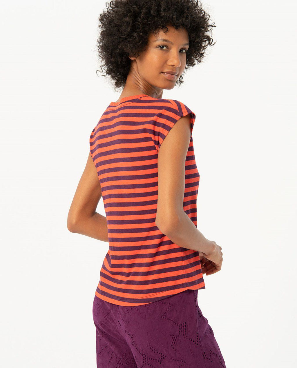 Surkana V neck Striped T shirt-Orange/Maroon