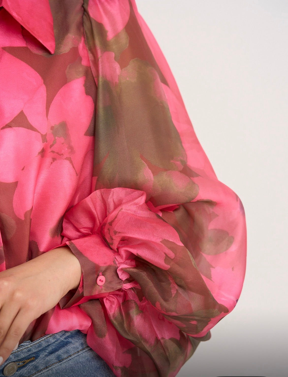 Kyla Sheer Shirt - Hot Pink & Brown.