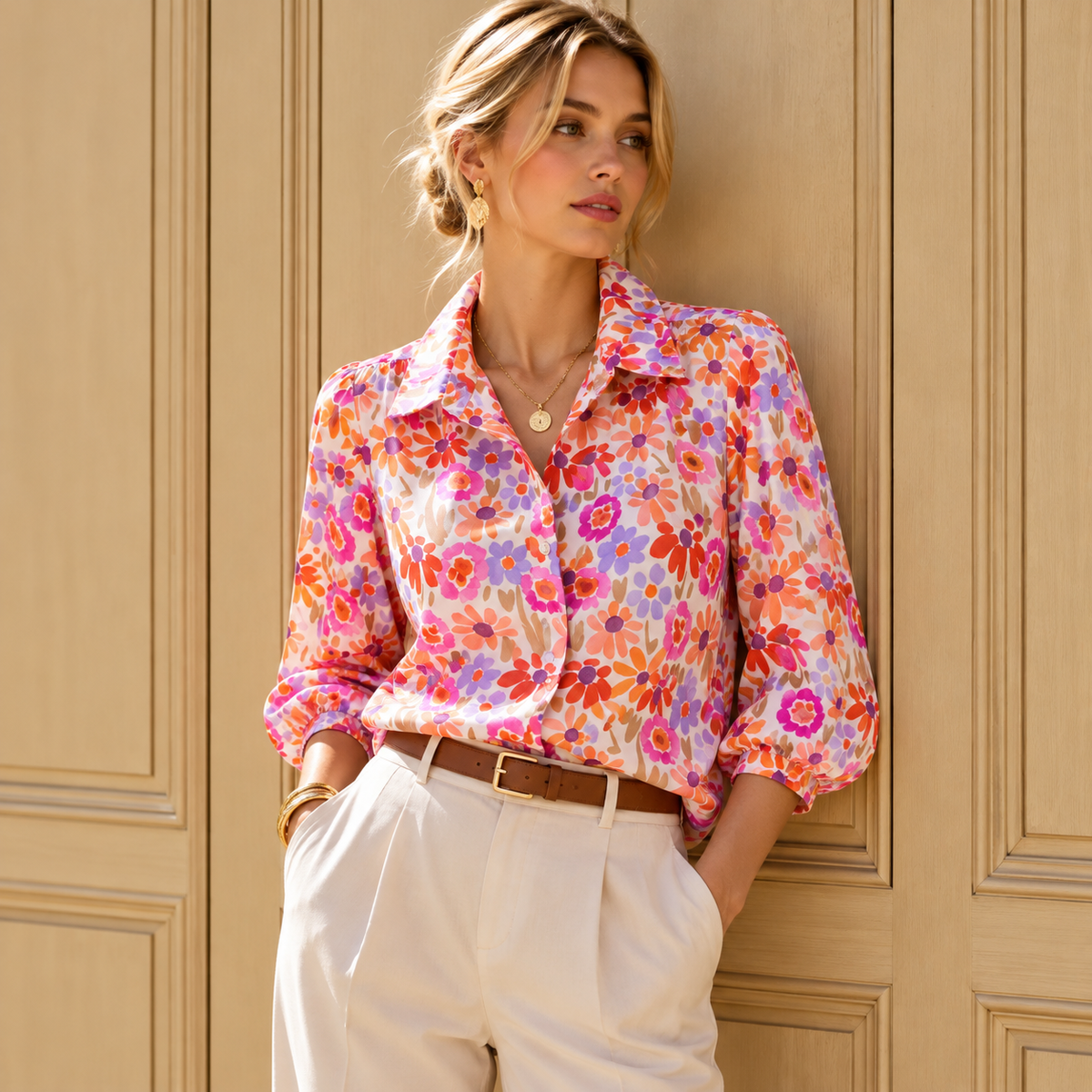 Sophie Floral Blouse with Frill Collar - Multi.