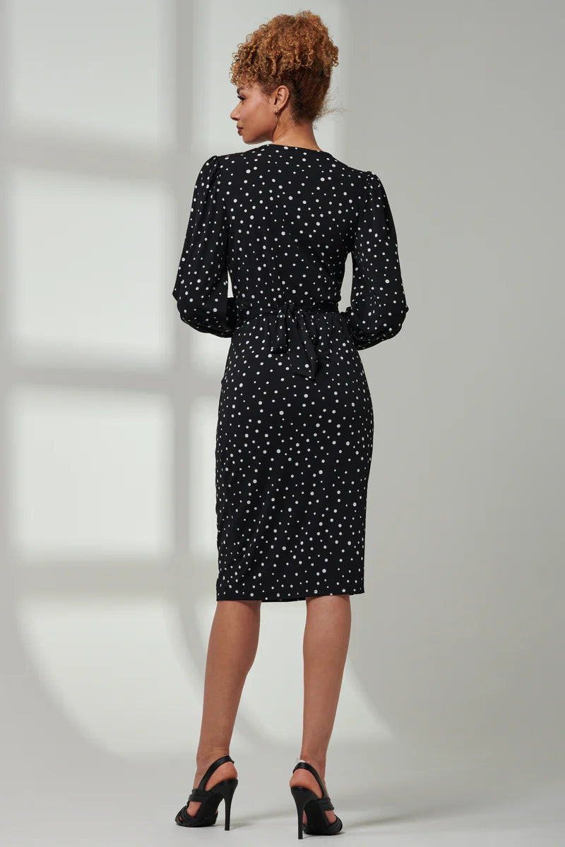 Jolie Moi Gwen Print Long Sleeve Pegged Dress-Black Spot