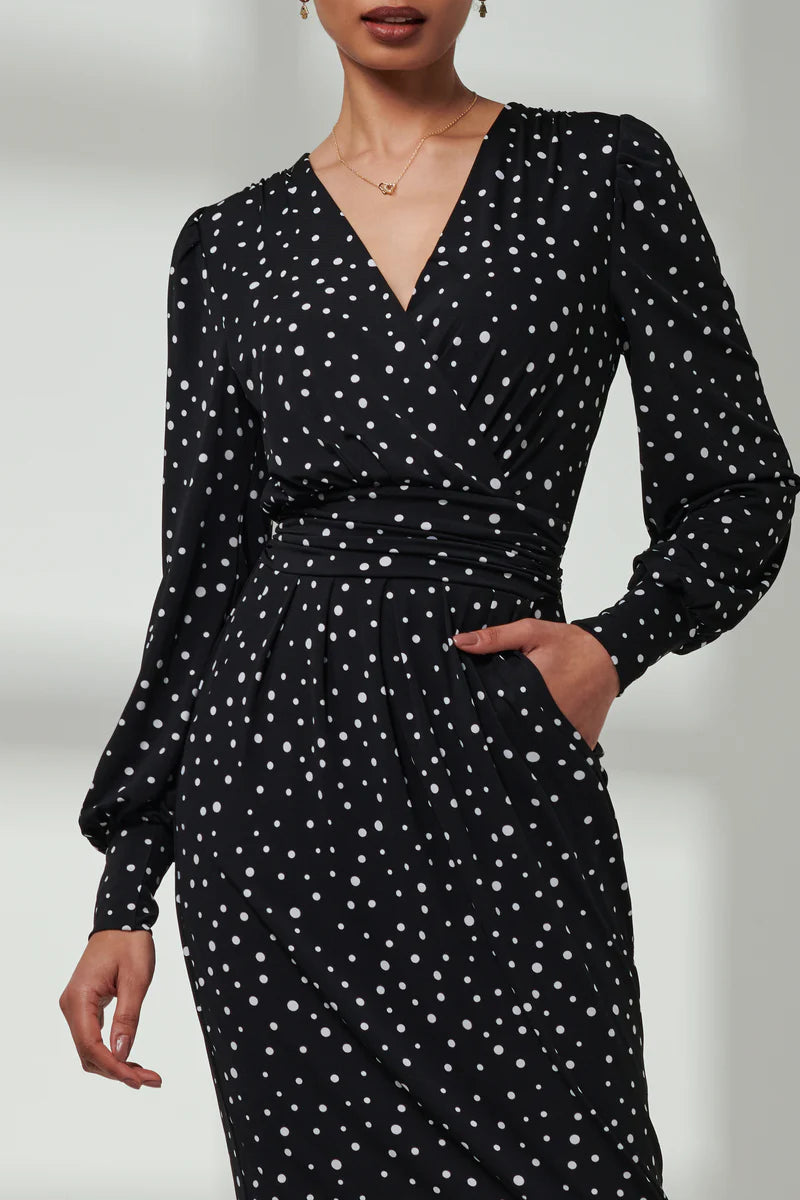 Jolie Moi Gwen Print Long Sleeve Pegged Dress-Black Spot