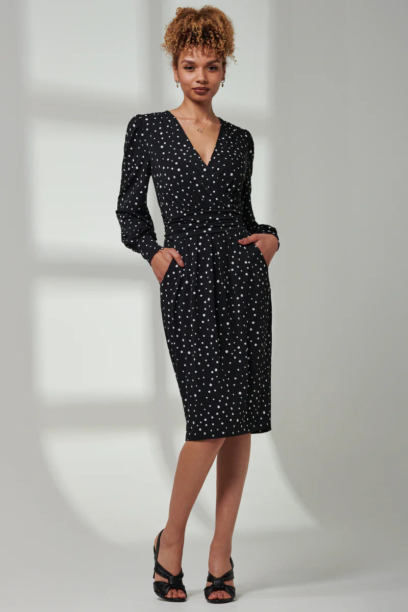 Jolie Moi Gwen Print Long Sleeve Pegged Dress-Black Spot