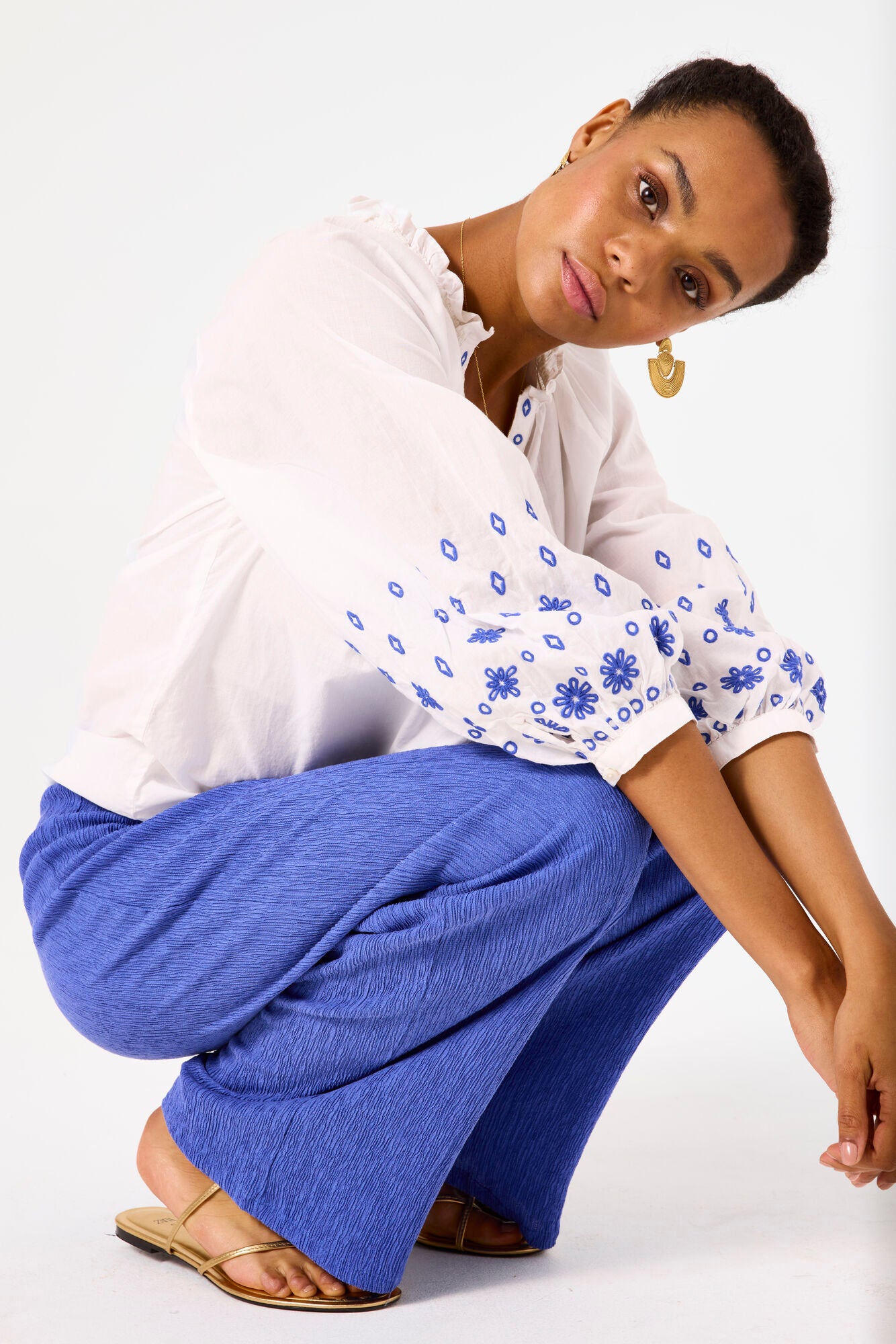 Garcia Ladies elasticated wide leg trousers Blue