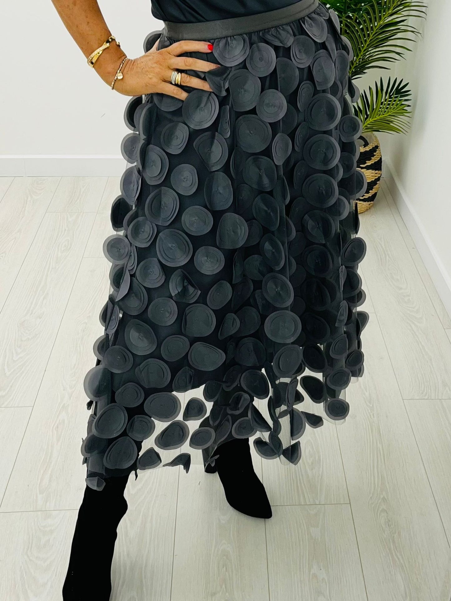 Kyla Grey disc chiffon skirt