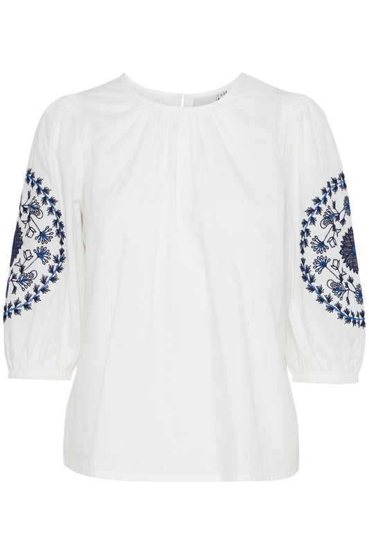 ICHI IHFLORONA MS Top Short Sleeve with Embroidery