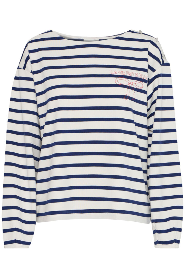 IHITIRA stripe sweatshirt with red embroidery