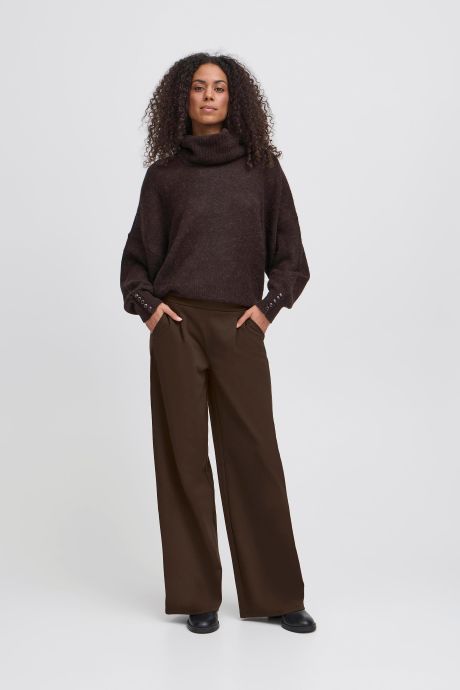 ICHI IHKATE SUS LONG WIDE TROUSERS Chocolate Torte