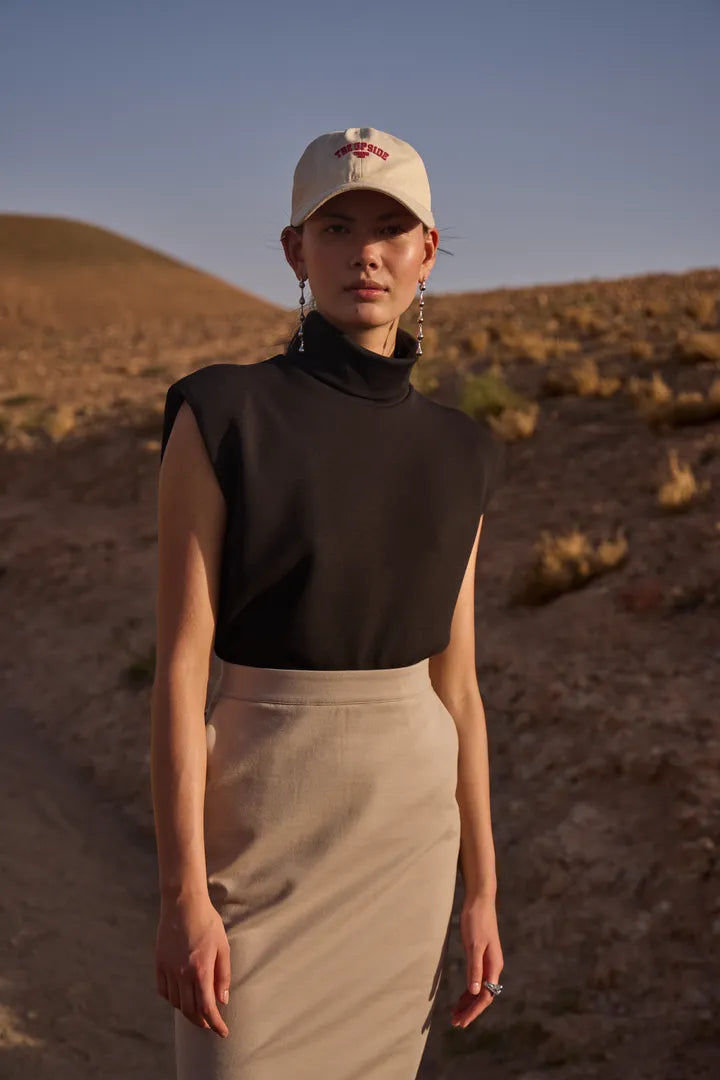 ICHI IHMINLINA sleeveless polo neck top, light padding on the shoulder