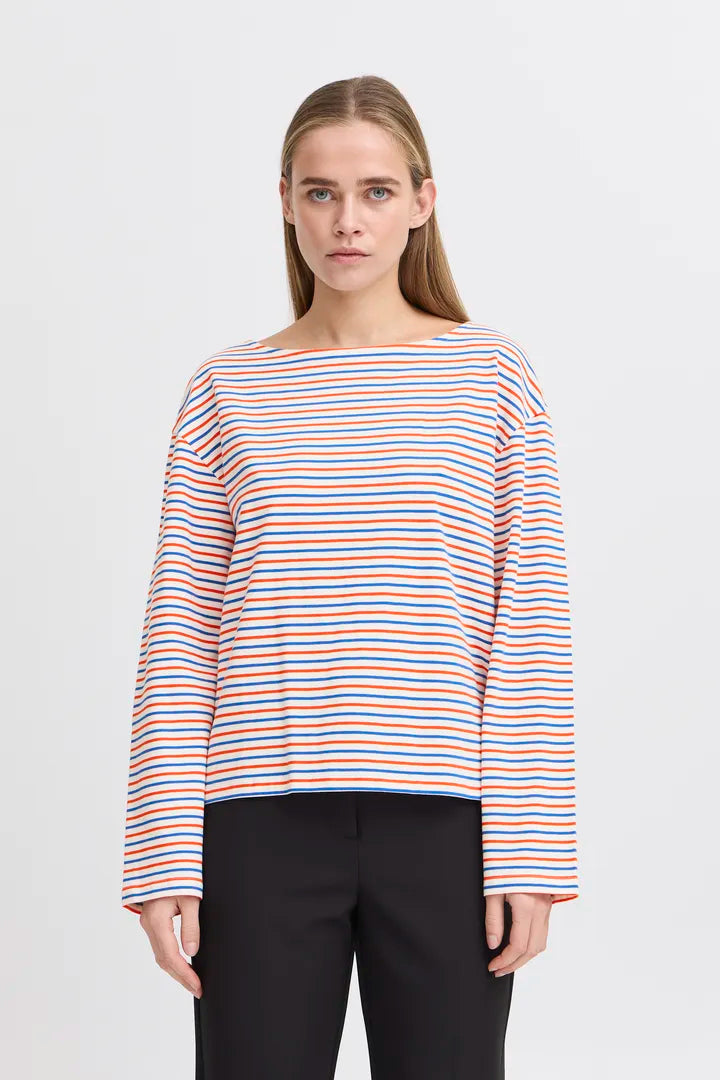 ICHI IHMIRA boatneck long sleeve stripe top