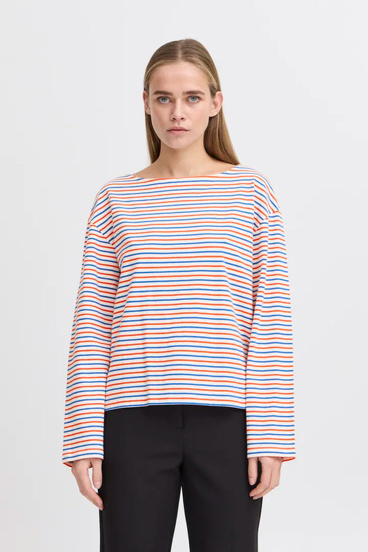 ICHI IHMIRA boatneck long sleeve stripe top