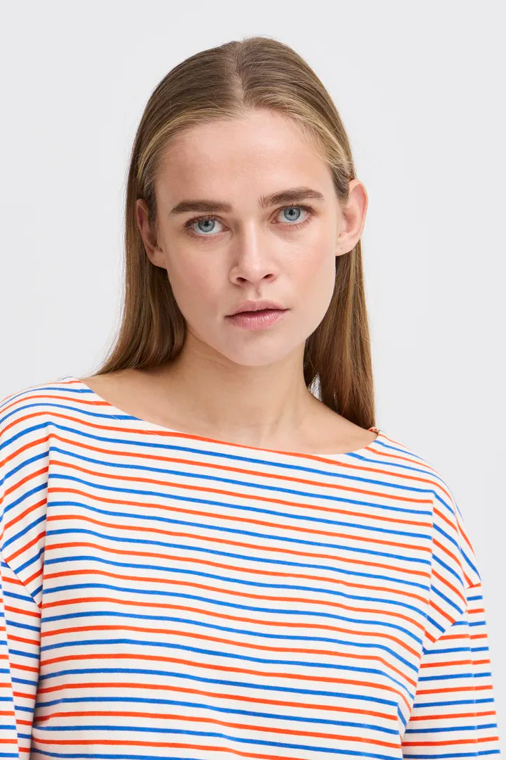 ICHI IHMIRA boatneck long sleeve stripe top