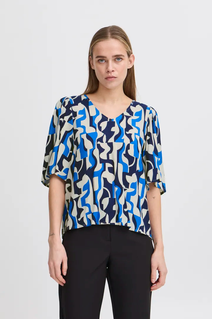 ICHI IHVERA SS24 Blue geometric top