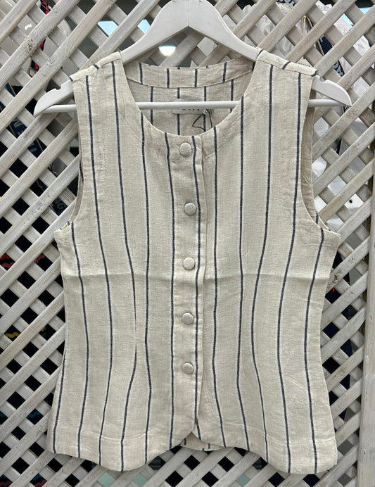 ICHI IHLINNO WA Waistcoat Beige Pin Stripe