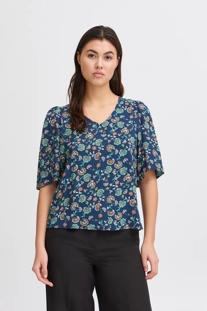 ICHI IHVERA SS24 Blue Flower Top