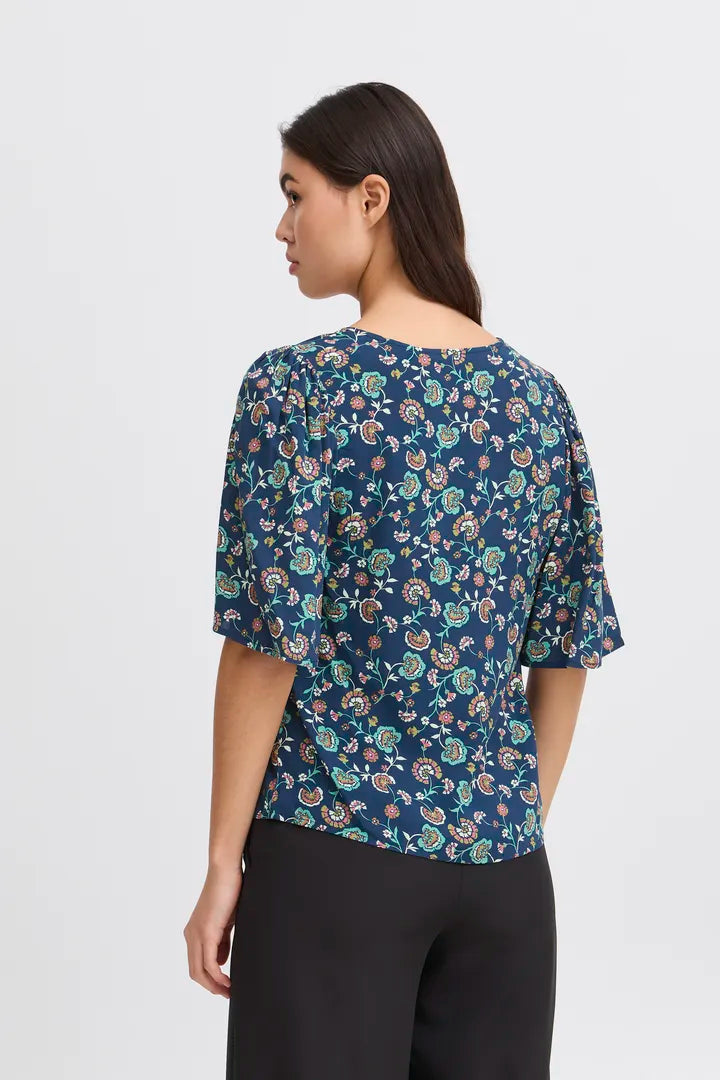 ICHI IHVERA SS24 Blue Flower Top